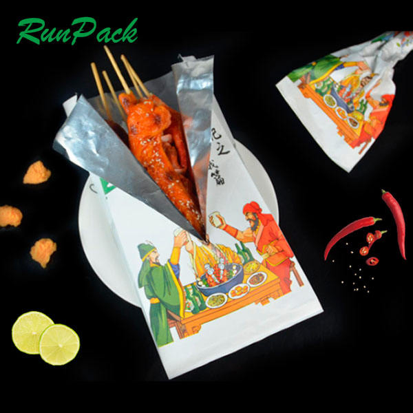 Custom Food Grade Greaseproof Aluminum Foil Lined Fried Chicken Hot Dog BBQ Grilledmeat Packaging Doner Kebabs Paper Bags