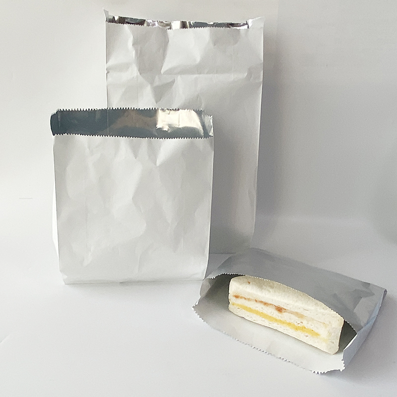 Disposable BBQ Sandwich Greaseproof Paper Bag Custom Logo Lined Aluminum Foil Bag for Food Takeaway
