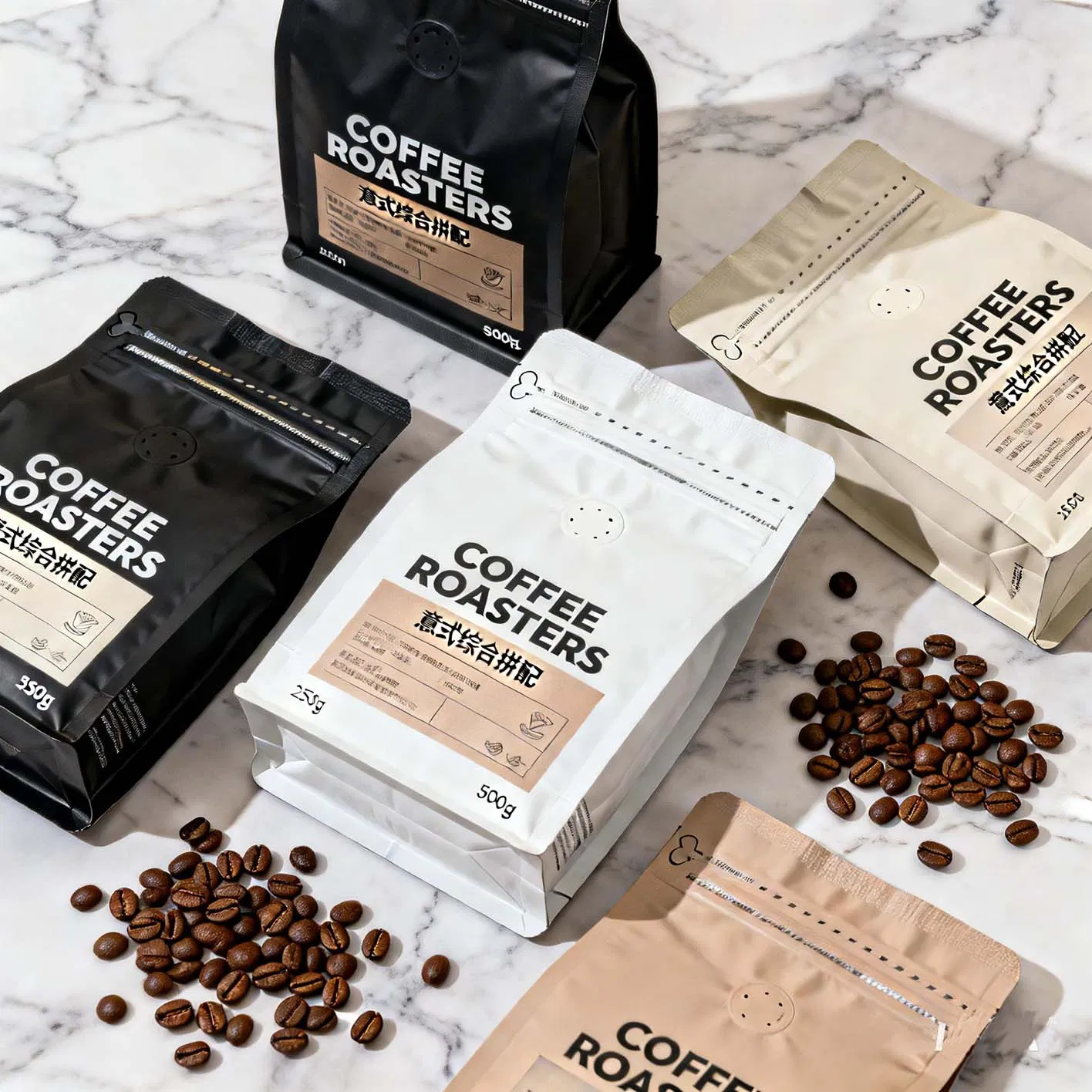 Aluminum Foil Zip Lock Stand up Pouch Doypack Plastic Flat Bottom Food Cookie Packaging Eco Brown Kraft Paper Mylar Empty Tea Valve Coffee Bean Packaging Bag
