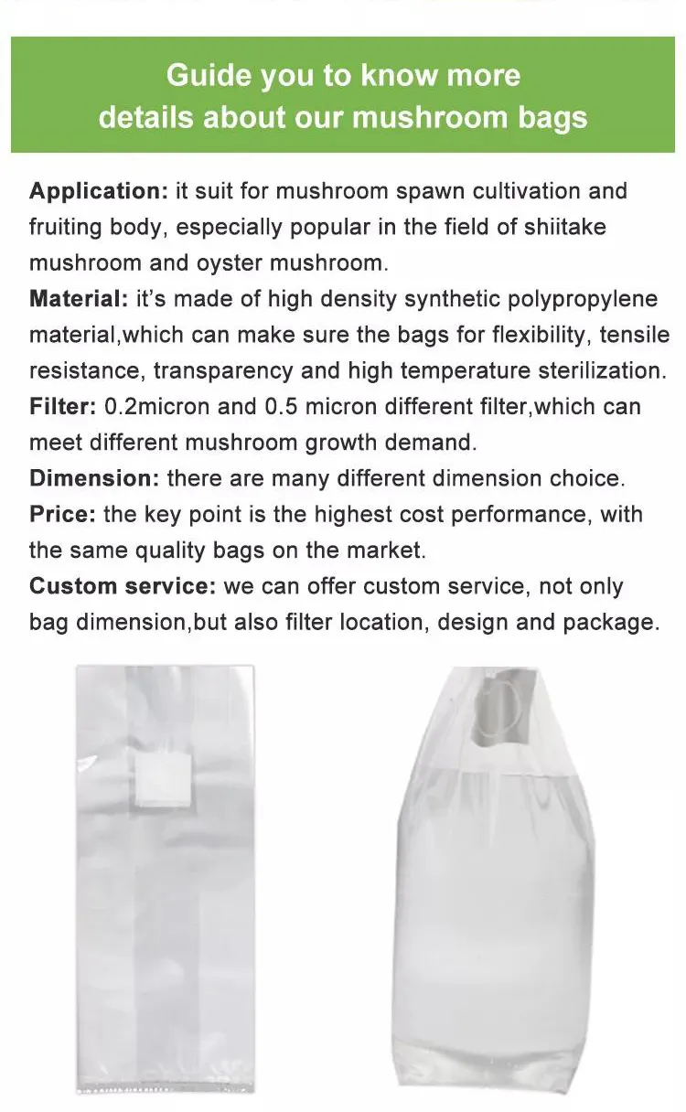 Mushroom Polypropylene PP Plastic Spawn Grow Filter Bag
