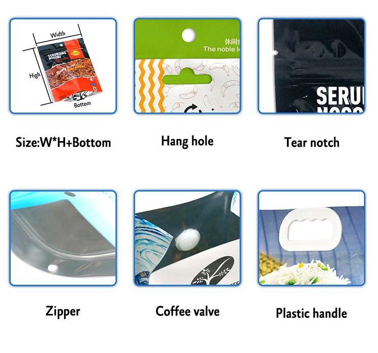 Aluminum Foil Zip Lock Stand up Pouch Doypack Plastic Flat Bottom Food Cookie Packaging Eco Brown Kraft Paper Mylar Empty Tea Valve Coffee Bean Packaging Bag