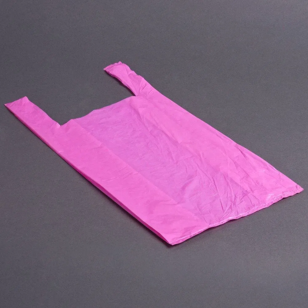 Custom Supermarket Gusseted Poly PE HDPE T Shirt Handle Grocery Plastic Vest Carrier Shopping Bags T-Shirt Bag with Logo