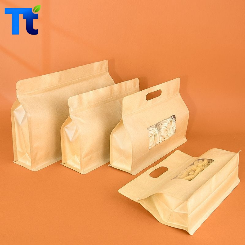 in Stock 250g 500g Kraft Paper Matte Food Packaging Window Plastic Aluminum Foil Flat Bottom Stand up Coffee Beans Packaging Pouch with Zipper