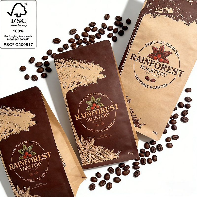 No MOQ Requirment Plastic Flat Bottom Side Gusseted Zip Lock Gift Pouch Custom Printed Shopping Food Brown Kraft Paper Packaging Bag
