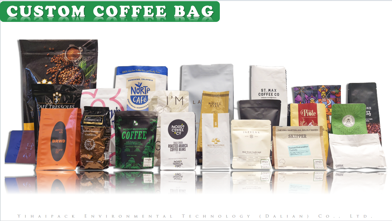 Resealable Biodegradable Compostable Pla Zipper Kraft Paper Plastic Custom Mylar Food Tea Coffee Bean Powder Food Packaging Bags