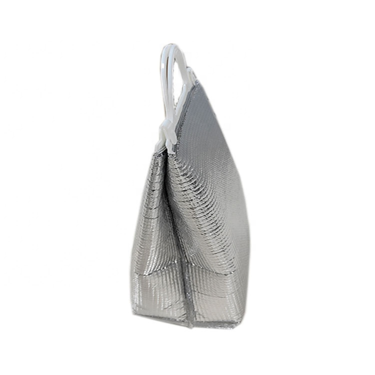 Food Delivery Cooler Bag Aluminum Foil EPE Foam Gusseted Bottom Bag with Plastic Handle