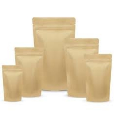 Stand up Brown Kraft Paper Resealable Ziplock Heat Sealable Food Storage Doypack Pouch Packet with Matte Window