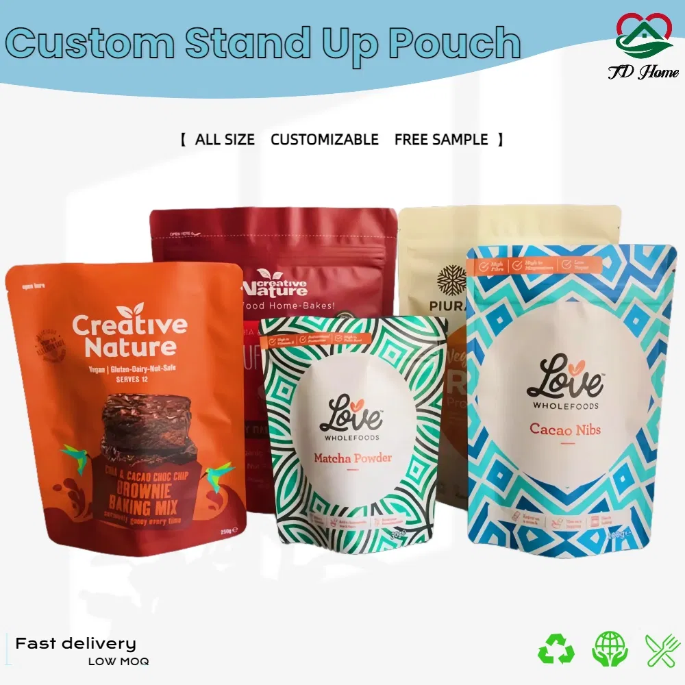 Custom Printed Kraft Paper Aluminum Foil Smell Proof Stand up Zipper Pouch for Snack Candy Dried Fruit Food Packaging Mylar Doypack Ziplock Bags with Window