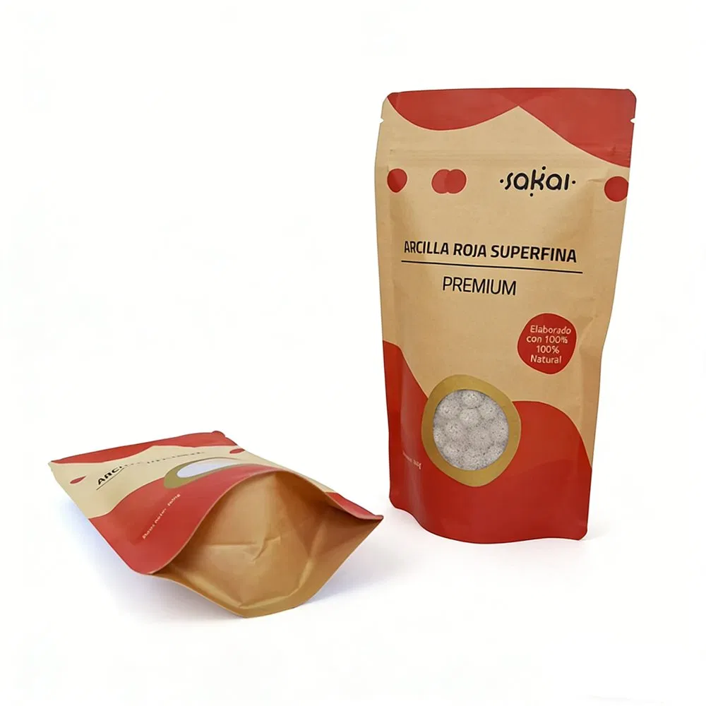 Eco-Friendly Bio-Degradable Ziplock Brown Kraft Paper Stand-up Pouch with Circle Window