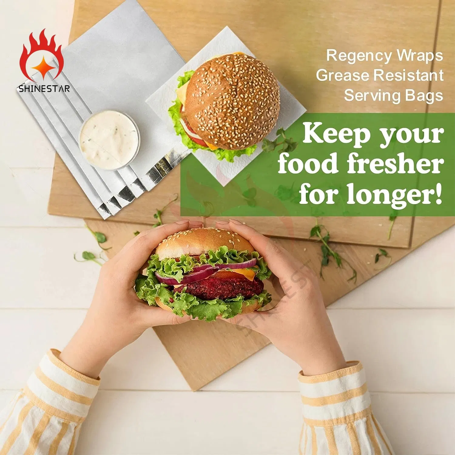 Eco-Friendly &amp; Biodegradable White Cookies Sandwich Grease Resistant Serving Snack Aluminium Foil Lined Hamburgers Bags