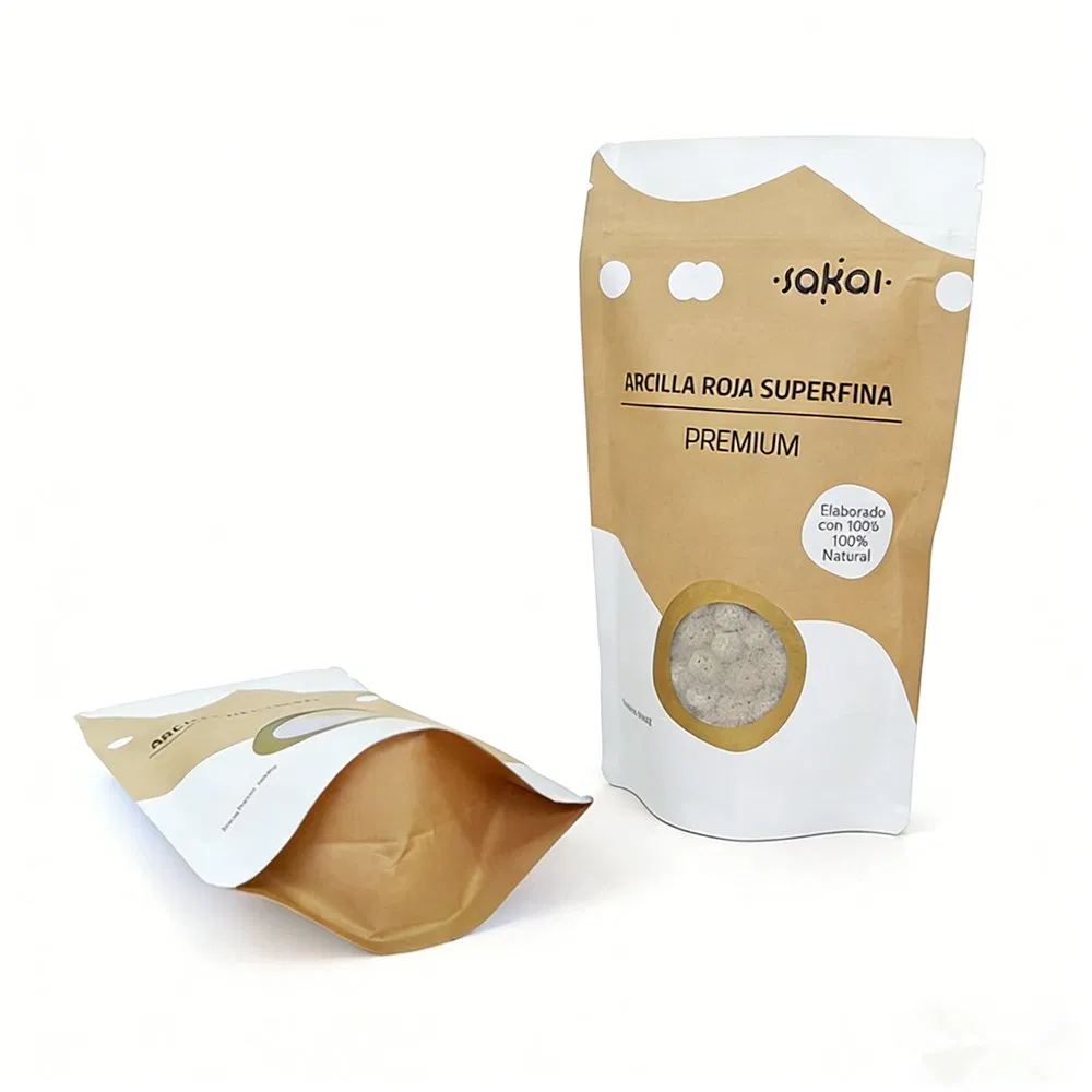 Eco-Friendly Bio-Degradable Ziplock Brown Kraft Paper Stand-up Pouch with Circle Window