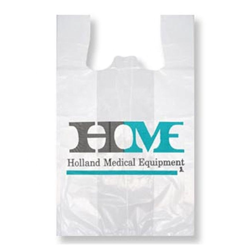 Custom Supermarket Gusseted Poly PE HDPE T Shirt Handle Grocery Plastic Vest Carrier Shopping Bags T-Shirt Bag with Logo