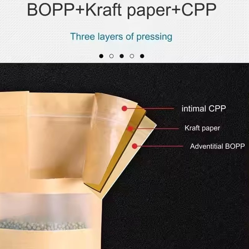 White Brown Custom Standing up Zipper Tea Coffee Spice Candy Packaging Herbal Craft Zip Bag Paper Kraft Pouch with Window