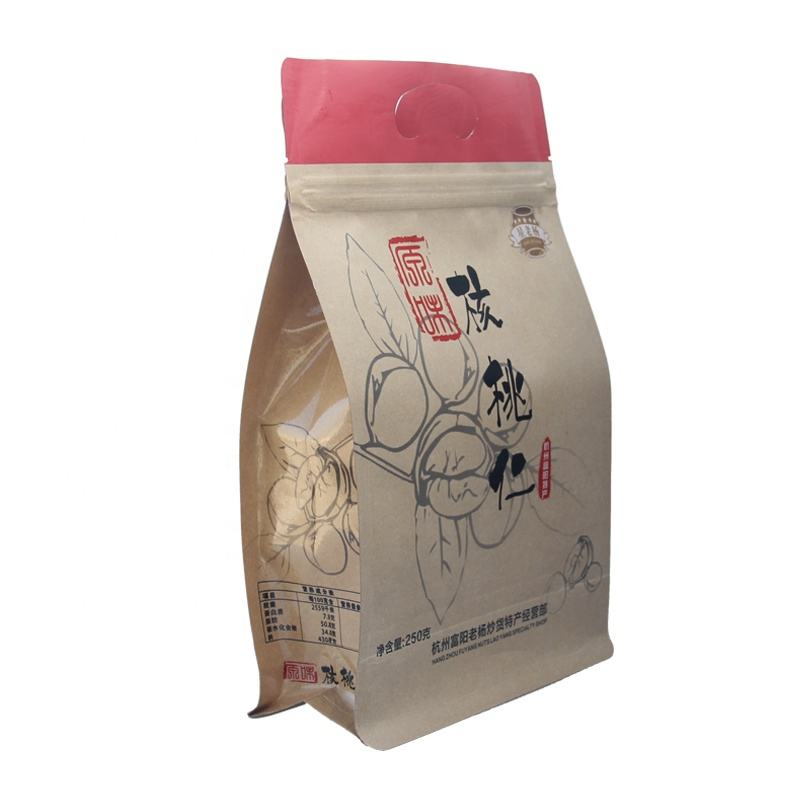 Food Grade Flat Bottom Aluminum Foil Zipper Kraft Paper Pouch with Window