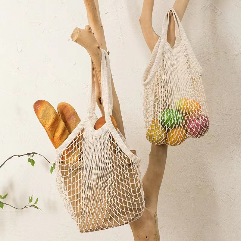 Wholesale Cheap Large Reusable Eco Friendly Fruit Net Bag Cotton Mesh Shopping Tote Bags for Fruits and Vegetables