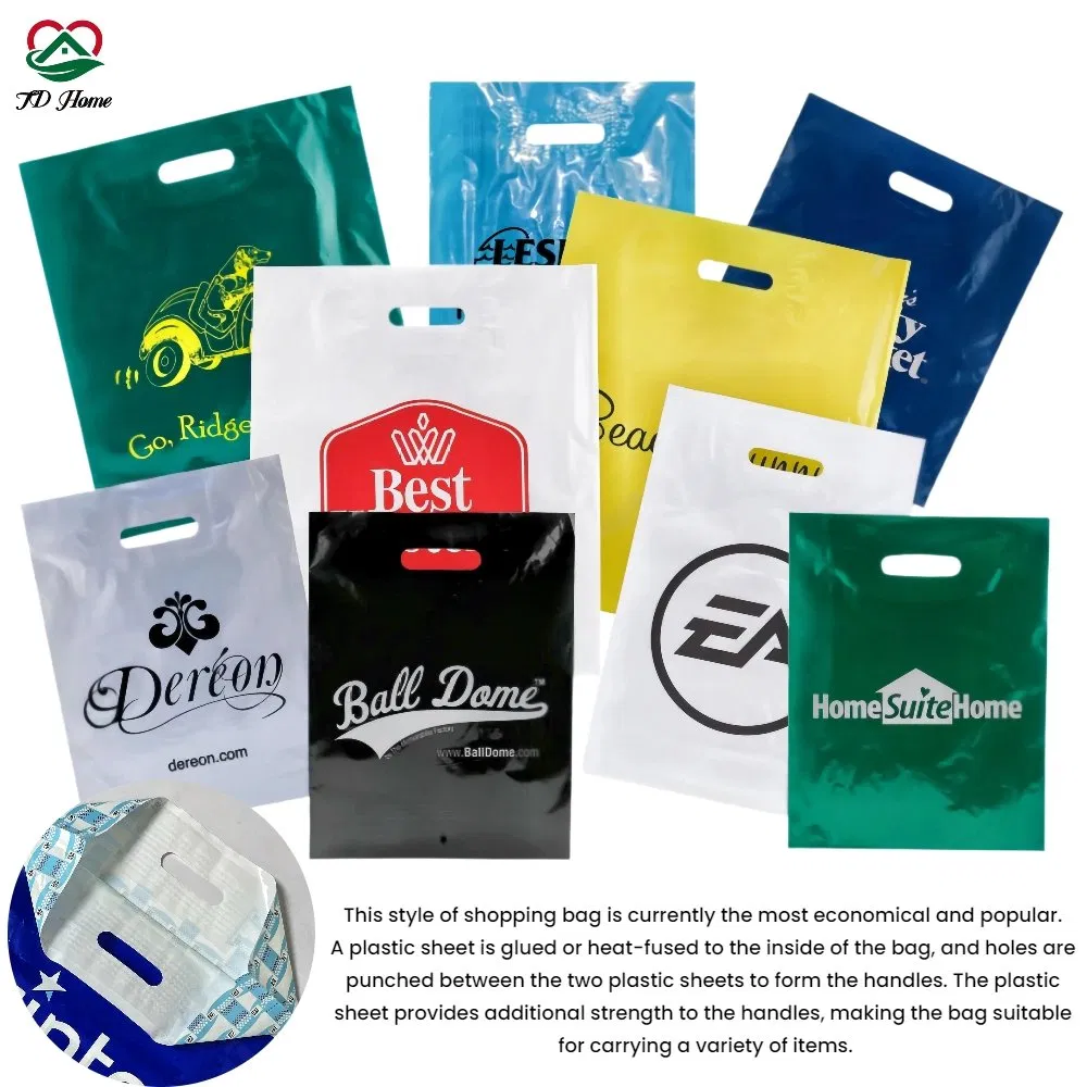 Custom PE Polyethylene Plastic Heavy Duty Die Cut Patch Handle Shopping Bag
