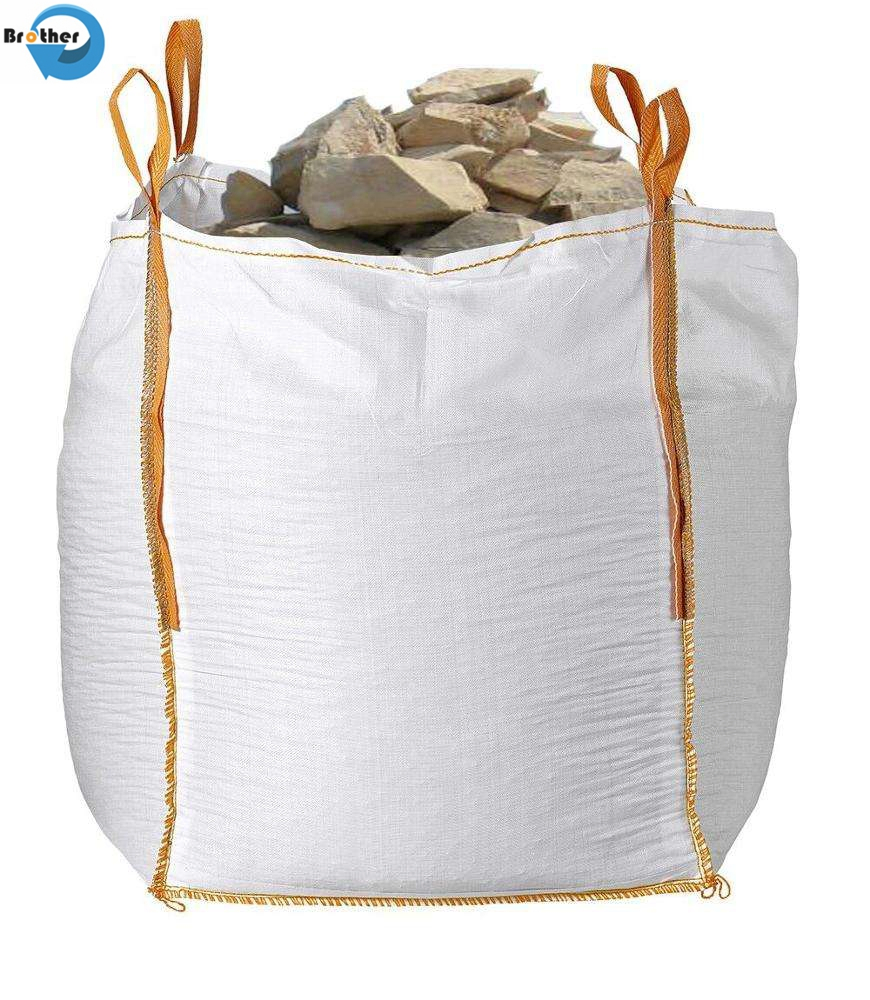 Blue 1000kg PP Big Bag for Transport Use Long Belt Conductive Circular Ton Bulk Bag with Flat Bottom Tubular