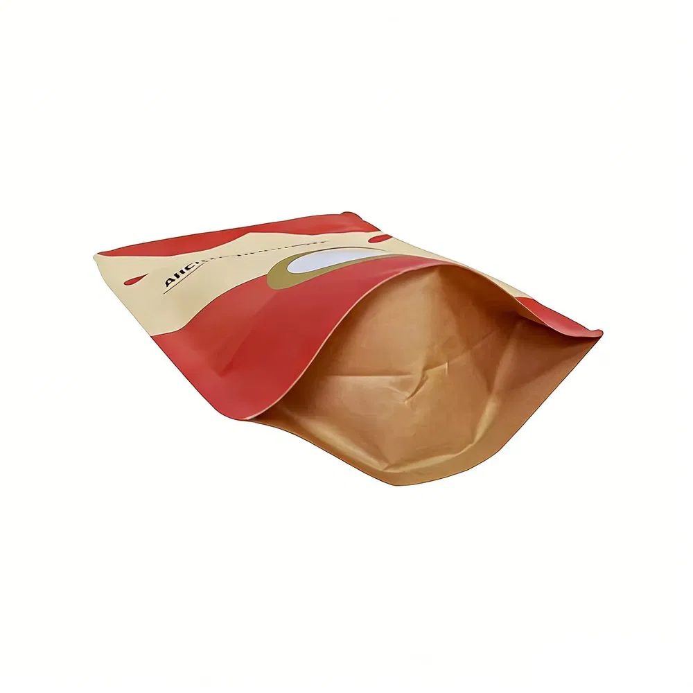 Eco-Friendly Bio-Degradable Ziplock Brown Kraft Paper Stand-up Pouch with Circle Window