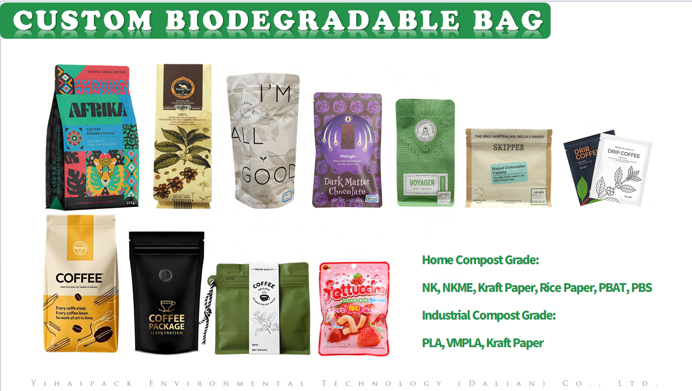 Custom Print Color Biodegradable Compostable Plastic Stand Up Food Cookie Smell Proof Tea Coffee Packaging Resealable Zipper Bag