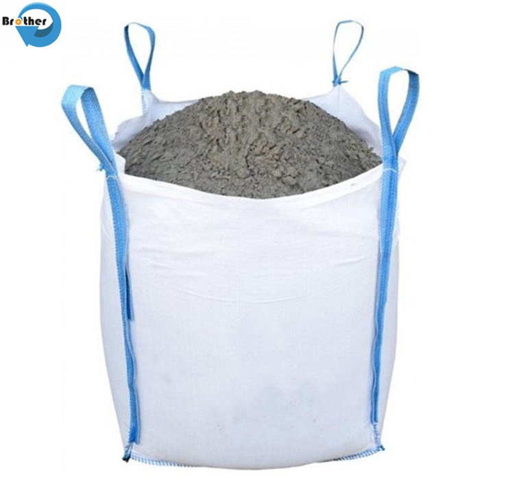 Blue 1000kg PP Big Bag for Transport Use Long Belt Conductive Circular Ton Bulk Bag with Flat Bottom Tubular