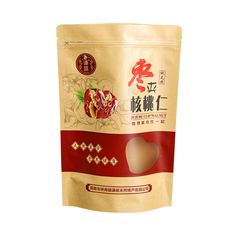 Custom Designed Polyethylene Composite Kraft Paper Pouch with Window Stand up Food Packaging Bag