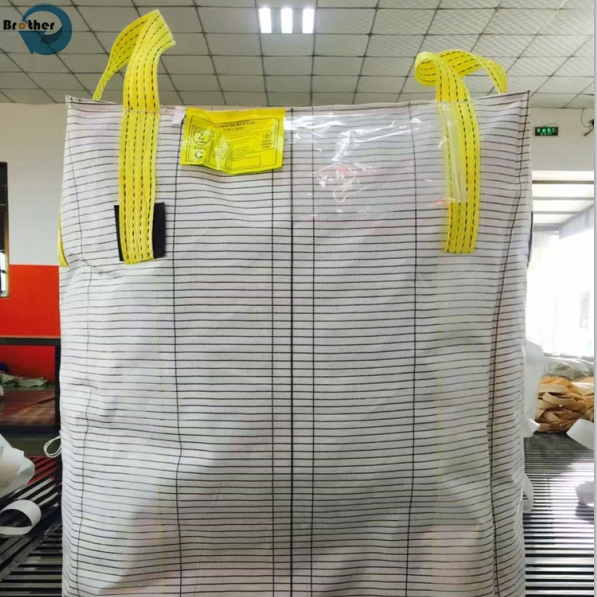 Blue 1000kg PP Big Bag for Transport Use Long Belt Conductive Circular Ton Bulk Bag with Flat Bottom Tubular