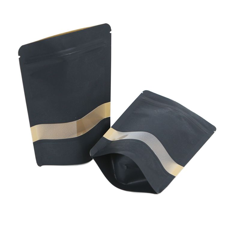 Black Kraft Paper Stand-up Zipper Pouch with Window in Stock