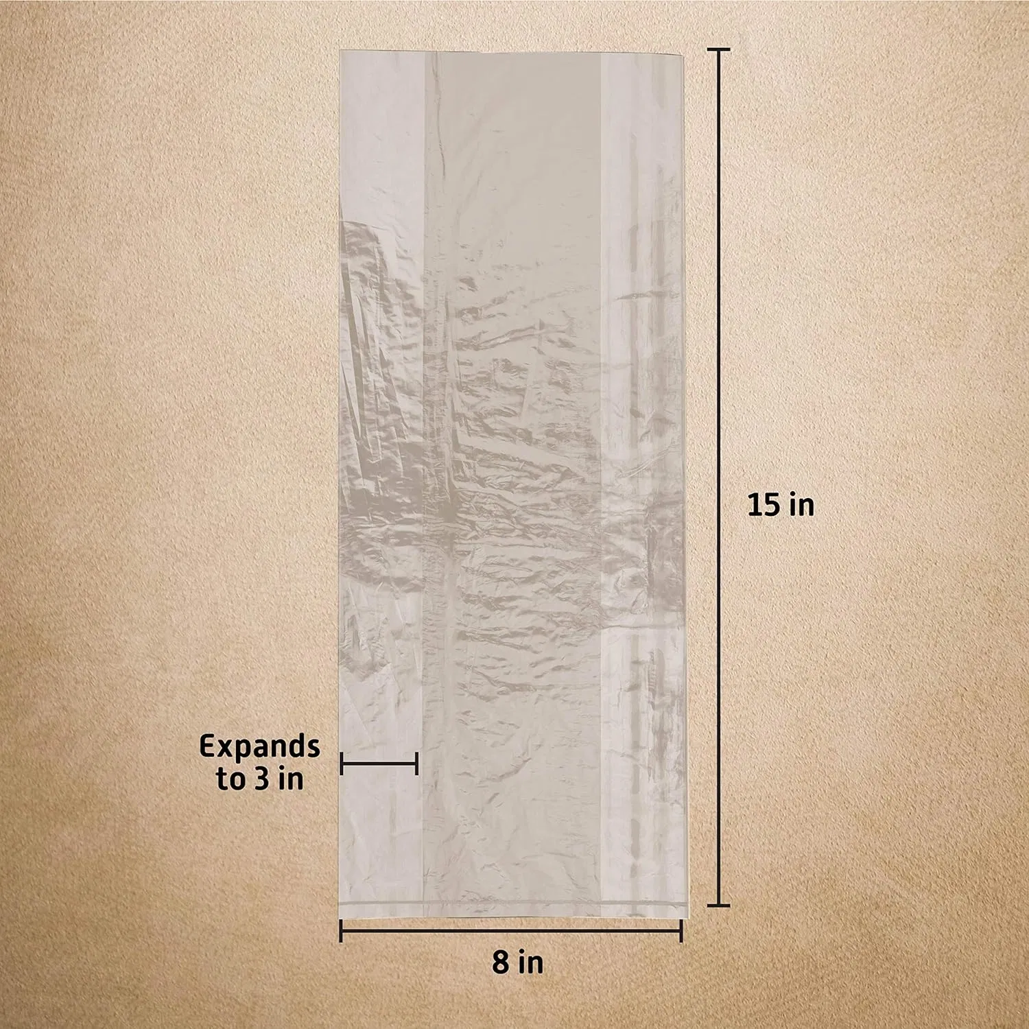 8"X5"X18"Clear Plastic LDPE Poly No Venting Holes Food Packaging Produce Bag with Gusseted