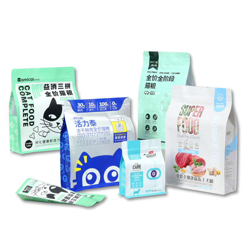 Plastic Custom Print Dog Metallic Film High Barrier Zip Lock Reclosable Cat Dog Pet Treats Snacks Food Packaging Reclosable Side Gusseted Bag Quad Seal Bag