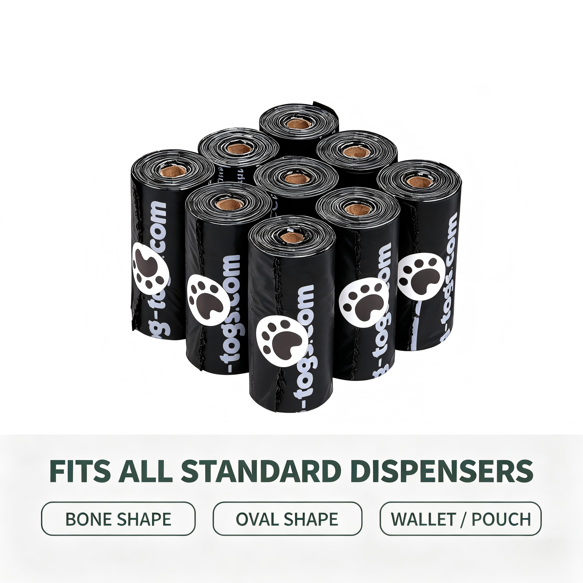 135-Piece Bio-degradable Leak-Proof Dog Waste Bags Black 33x23cm Polyethylene 9 Rolls (15 Per Roll)-Portable for Dogs