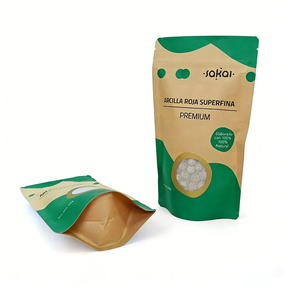 Eco-Friendly Bio-Degradable Ziplock Brown Kraft Paper Stand-up Pouch with Circle Window