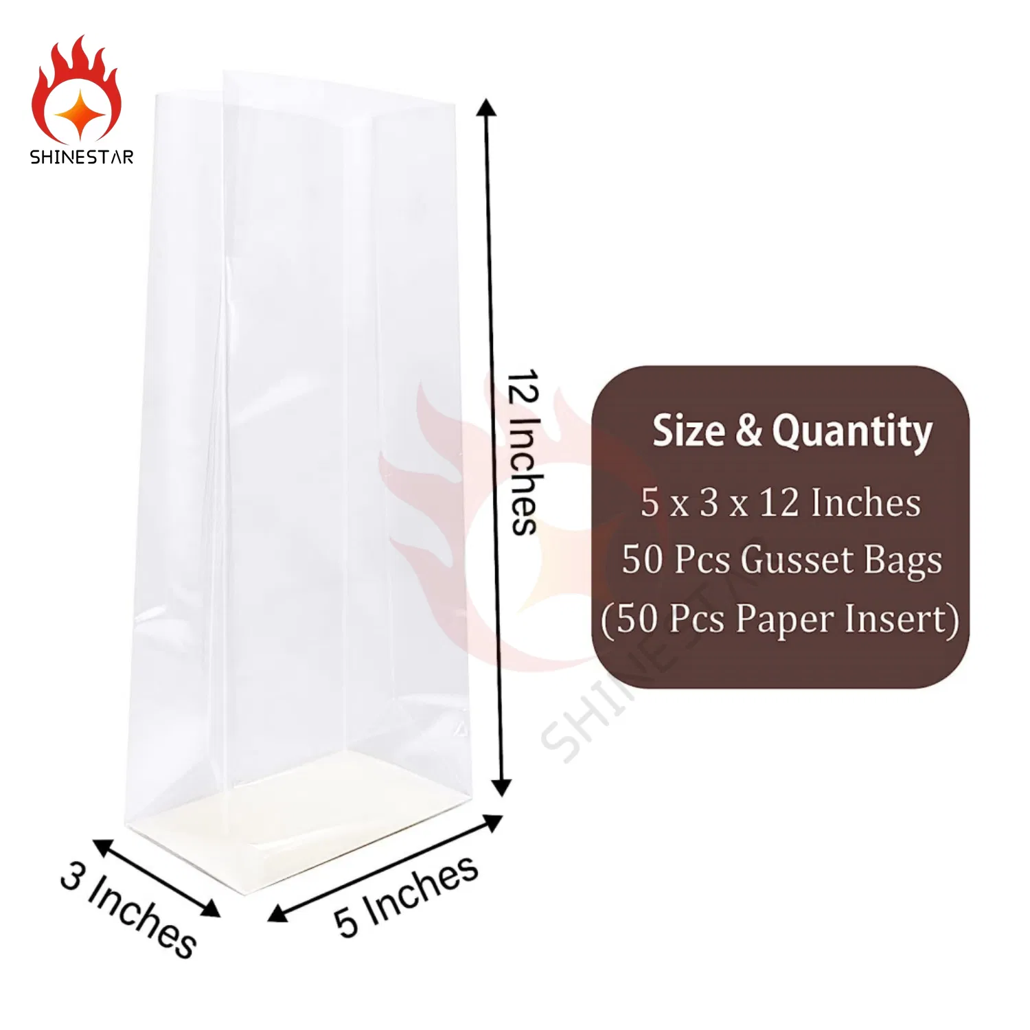 Morepack Gusseted Flat Bottom Transparent Plastic Cellophane Bags with Paper Insert
