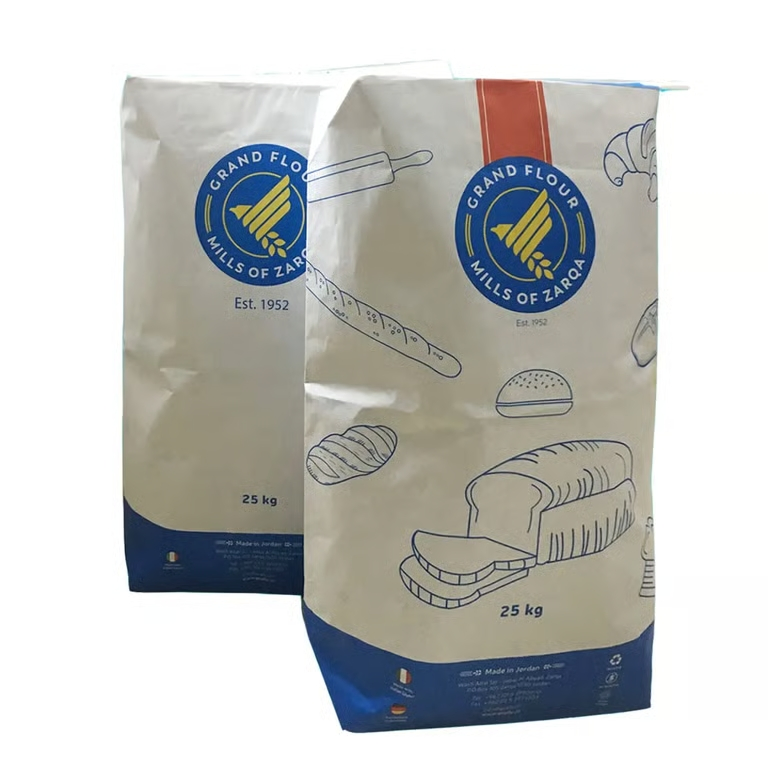 25kg 50kg Food Grade Multiwall Kraft Paper Flour Valve Seal Packaging Bag