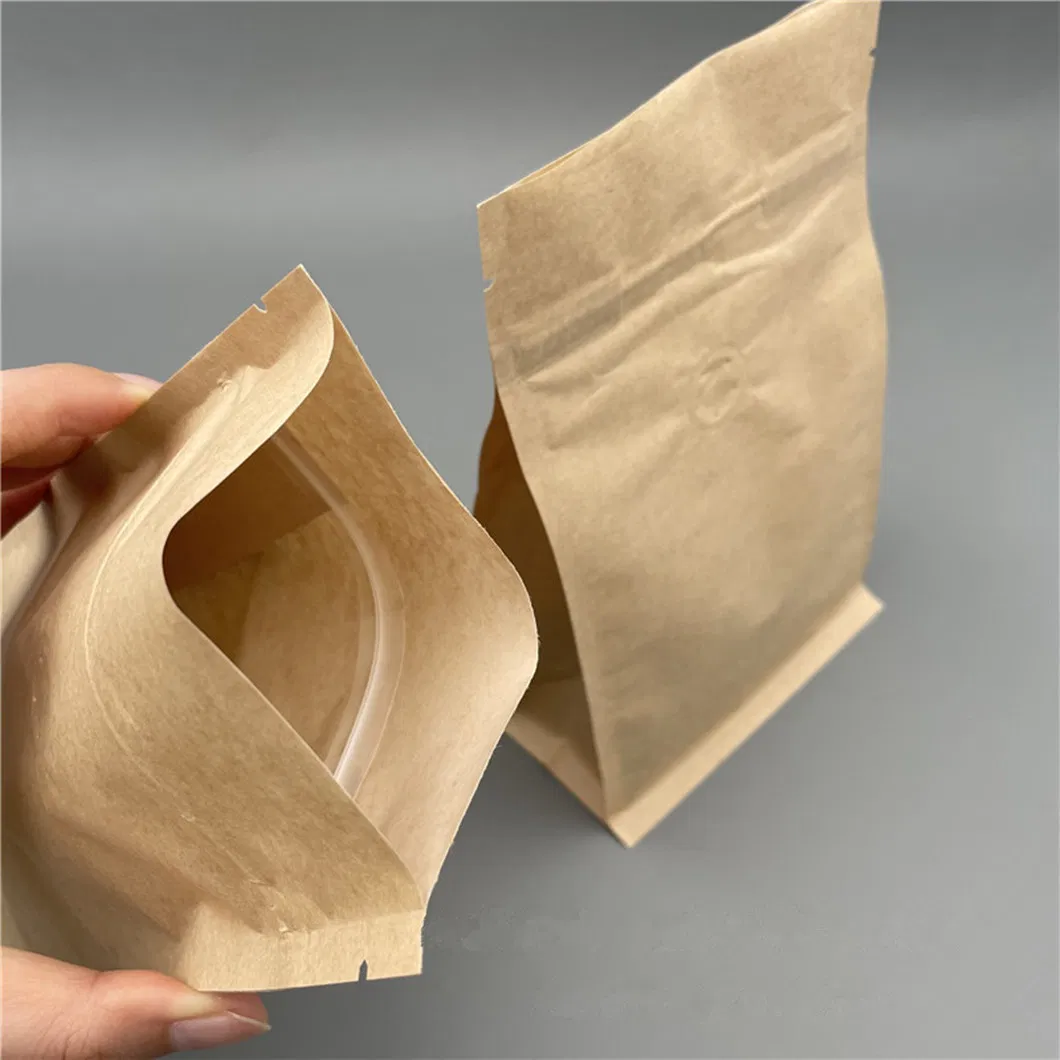 Green Kraft Paper Coffee Bags PLA with One-Way Valve Custom Printed Compostable Flat Bottom Stand up Pouch Side Gusset Coffee Packaging