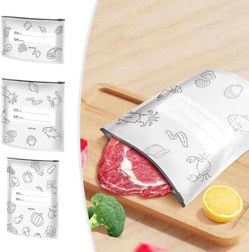 Leak-Proof Zipper Bag Aluminum Foil Lined Freezer Bag Fresh-Keep Seal Bag for Meat Snack Seafood Frozen Storage Smart Label for Easy Sorting Hot Sale