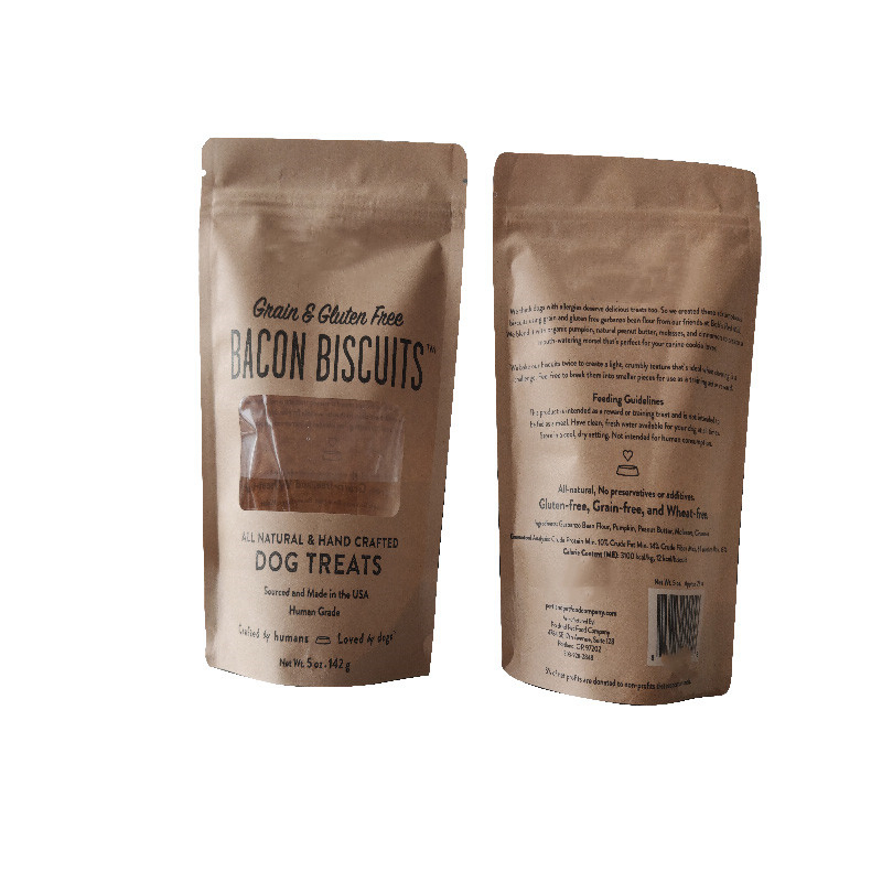 Factory Price Dog Treat Flexo Printing on Kraft Paper Pouches Die Cut Window Stand up Pouches