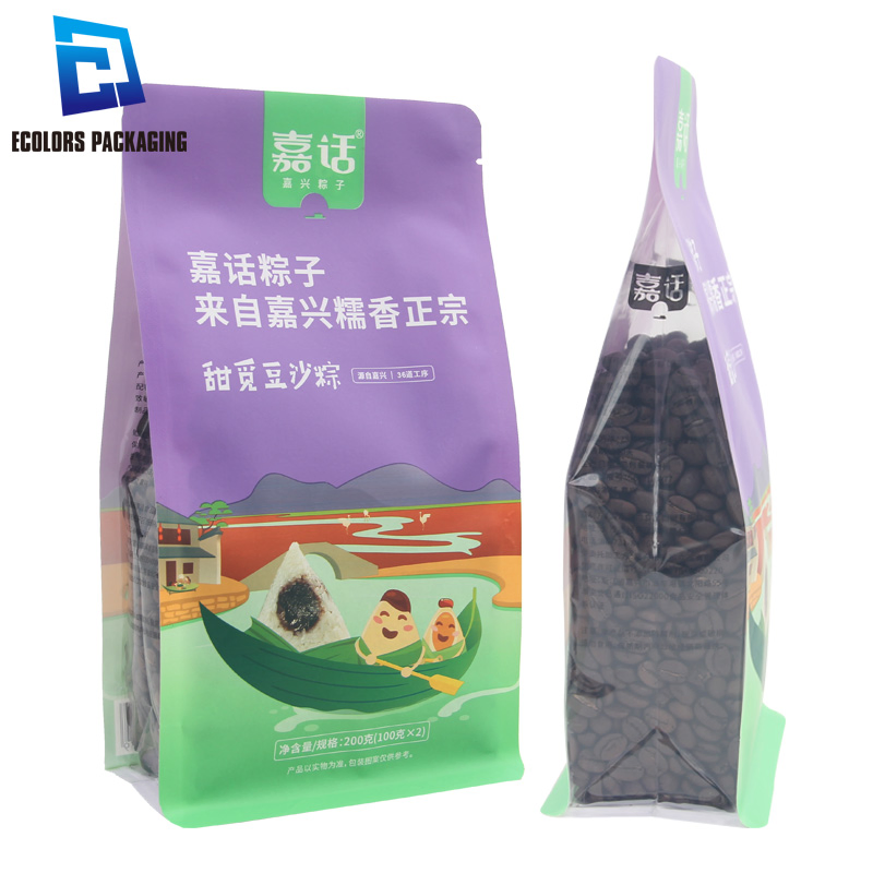 Ecolors Packaging High Quality Plastic Laminated 8 Side Gusseted Snack Food Bag
