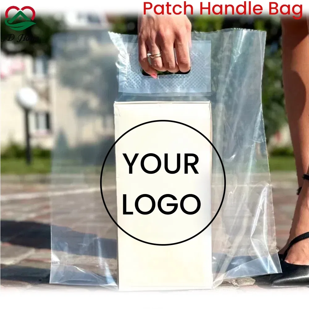 Custom PE Polyethylene Plastic Heavy Duty Die Cut Patch Handle Shopping Bag