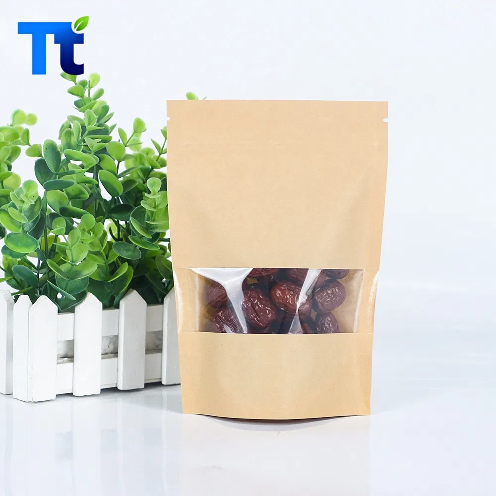 Kraft Paper Plastic Ziplock Recyclable Zipper Coffee Nuts Cookies Food Packaging Ziplock Bag Pouch with Window