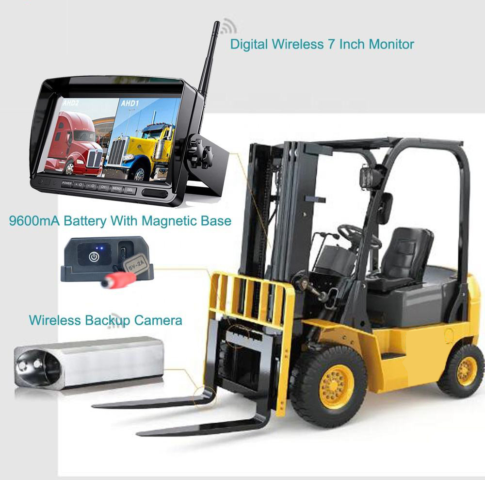 Digital Wireless 7" Monitor Camera Magnetic Front Rear View Avoid Blind Spots Secure Safety System with Laser for Forklift Fork