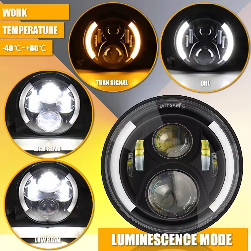 Hot Sale Angel Eye Amber Turning Light Auto Lighting System 7 Inch Round LED Headlight