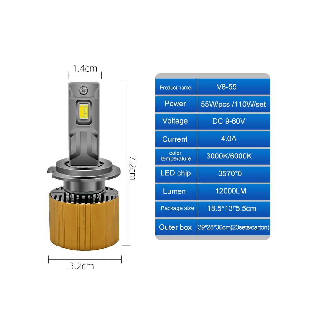 Powerful Automotive Two Colors LED Headlight H1 H4 H7 H11 Motorcycle Lighting System