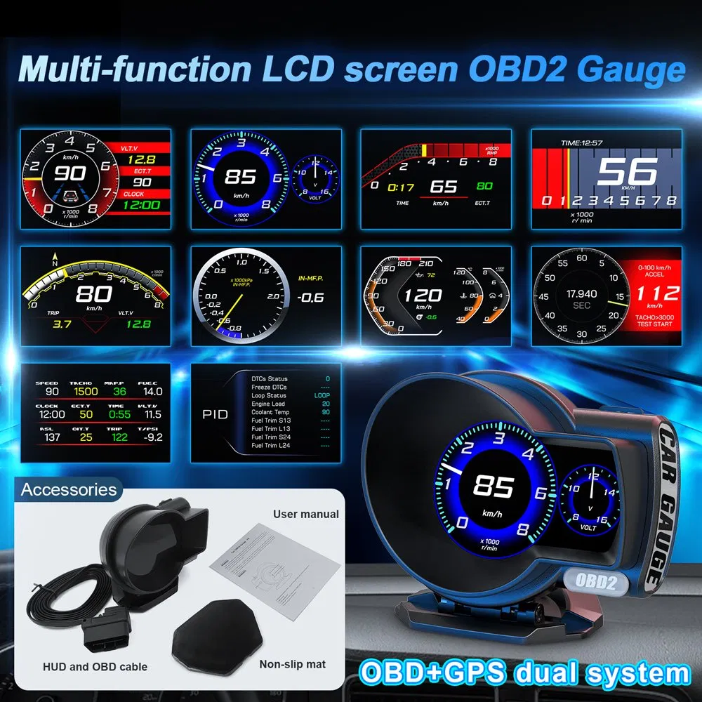 on-Board Diagnostics 2 Automotive Instrument Cluster LCD Display F8PRO Smart Digital Gauge Global Positioning System Speedometer Automotive Parts
