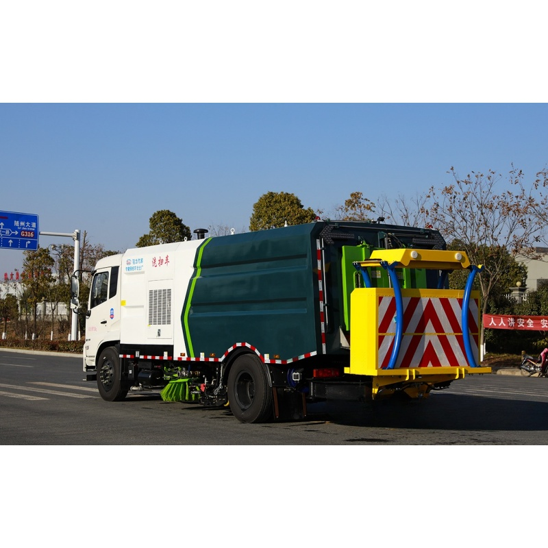 Compact Washing and Sweeping Vehicle with Rear Mounted Anti Collision Buffer for Narrow Street Cleaning and Safety