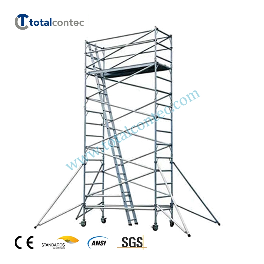 Building Construction Use Climbing Ladder Aluminum Folding Scaffolding Mobile Tower with Wheel