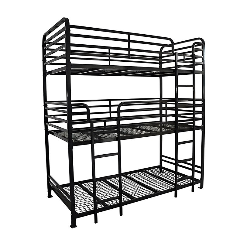 Steel Metal Triple Bunk Bed Frame for 3 Persons, Ideal for Adult Apartments, Dormitory, Bedroom, or Loft Furniture Settings