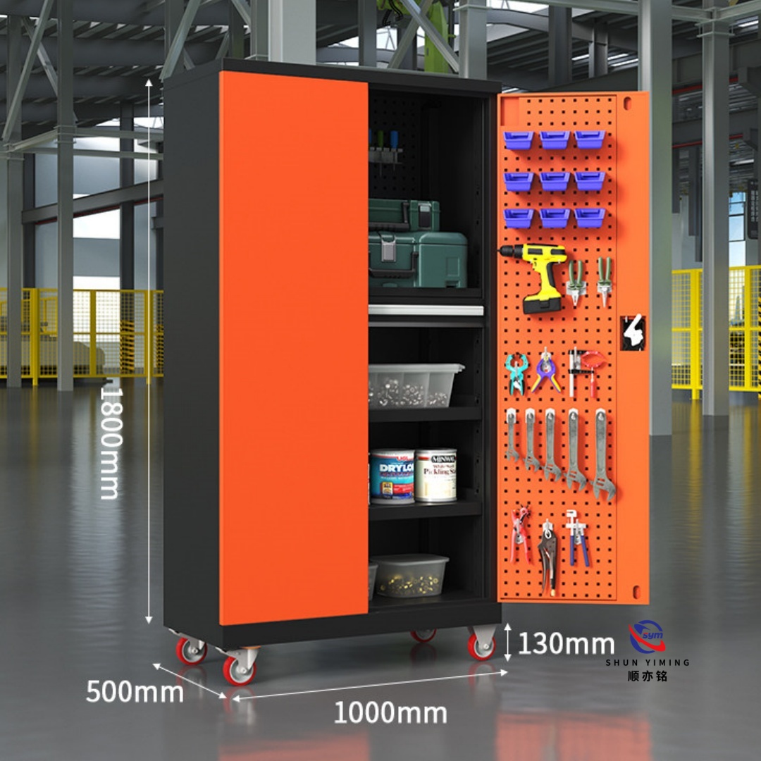 Bearing Slides 4 Drawer Steel Tool Cabinet, Heavy Duty Metal Workshop Storage System with Full Pegboard Wall