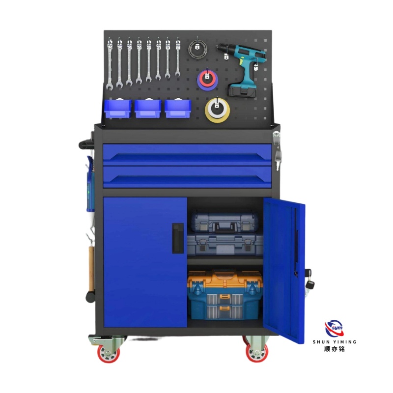Mobile 3 Tier Steel Service Cart with Handle, Industrial Metal Rolling Tool Trolley for Workshop & Repair Shop