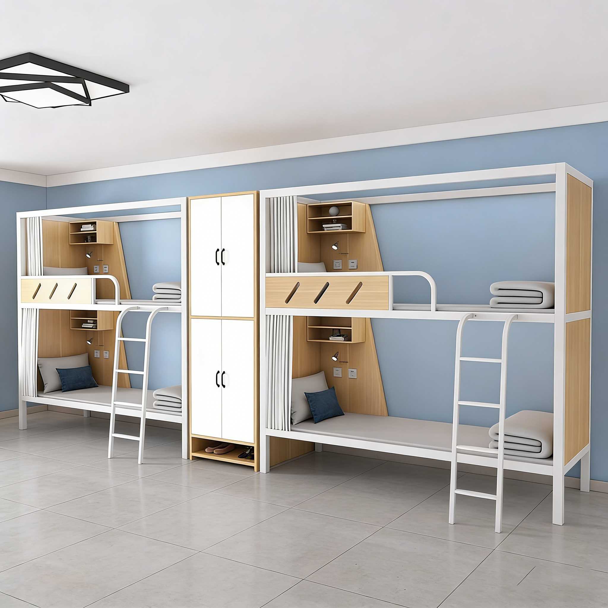 High Quality Steel Wood Bunk Bed Iron Frame Bedroom Hospital Staff Hotel Youth Hostel Apartment Dormitory Metal Bed