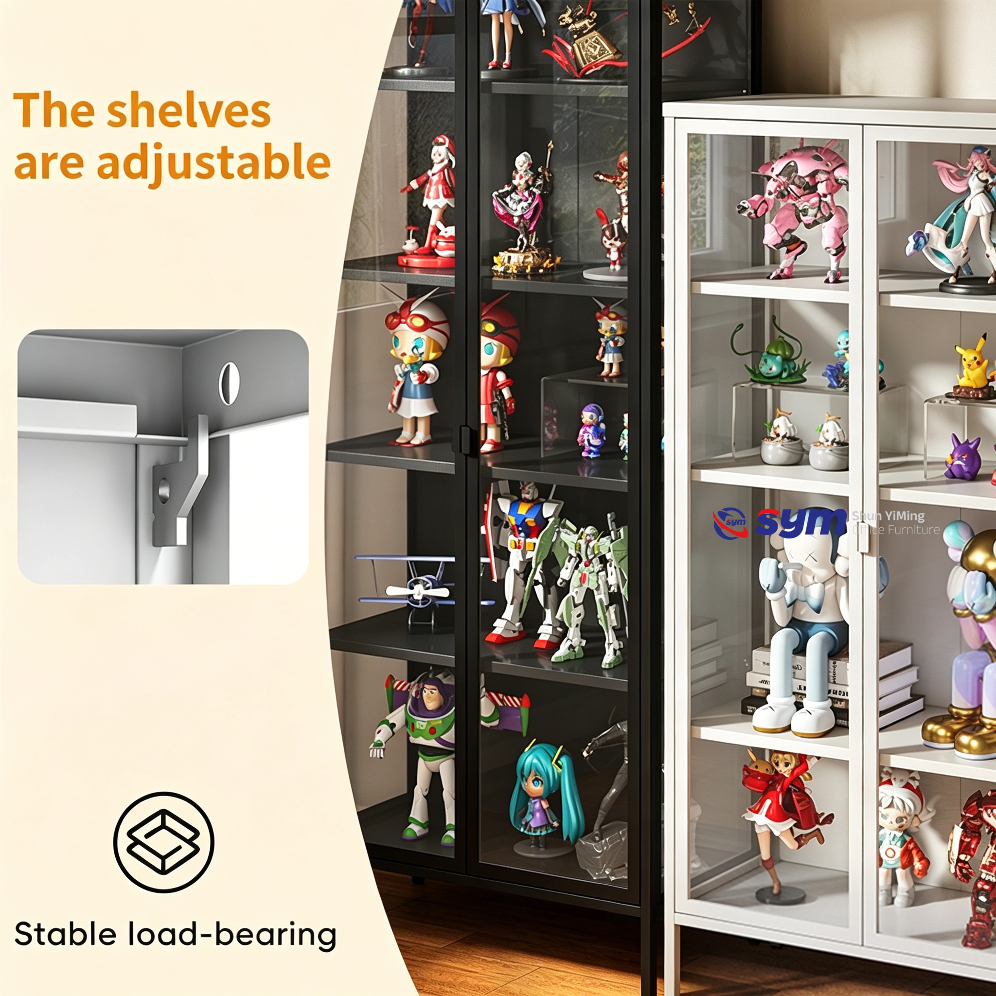 UV-blocking Glass Display Cabinet with Metal Frame, Dustproof Action Figure Showcase to Prevent Collectible Fading